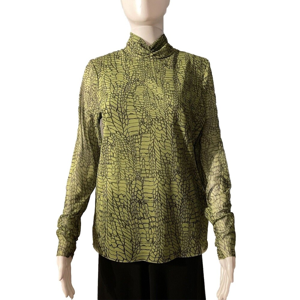 Ted Baker Reptile Print Mesh Top Goth Alt Green Sheer Snakeskin SZ 5 = US M/L